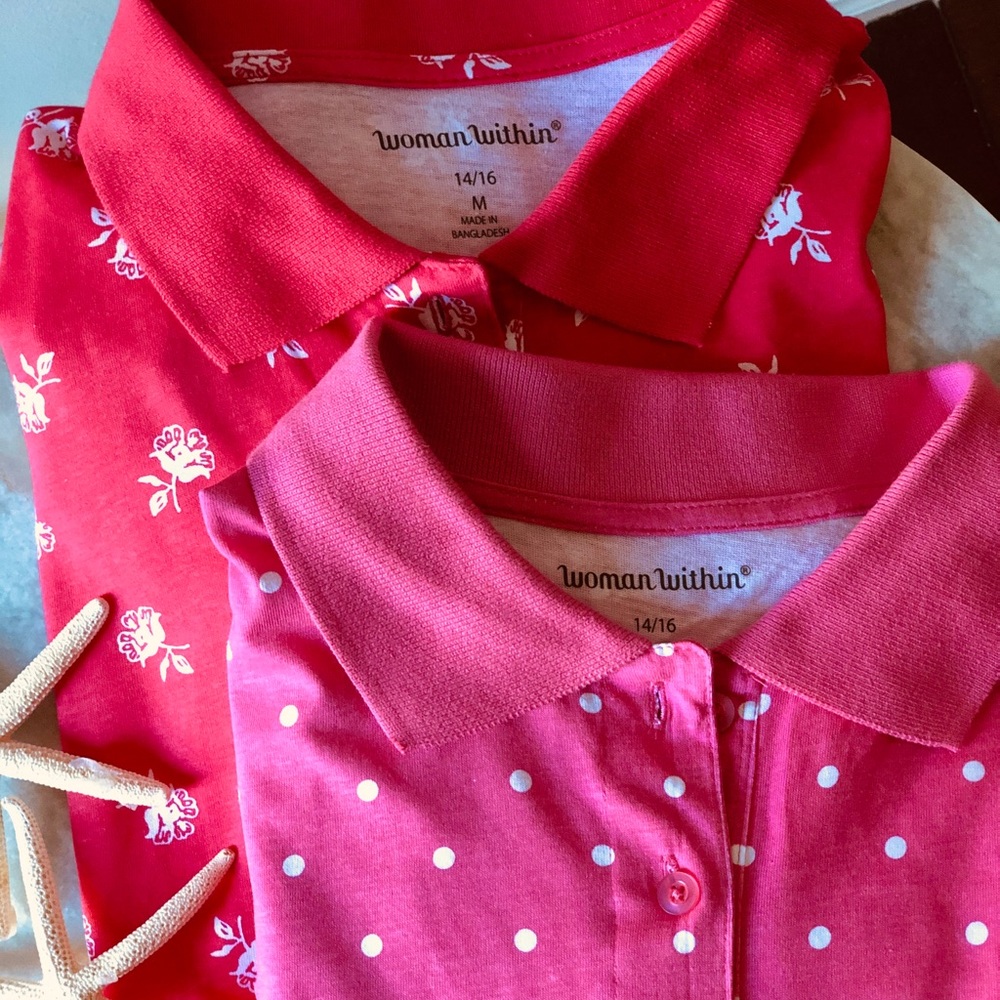 2 Woman Within Plus Polo Shirts Knit Tunic 14/16